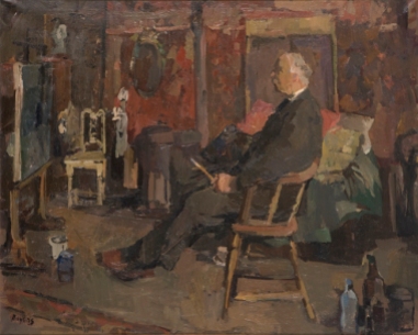 De schilder Kees Verwey in zijn atelier, 1967